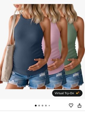 Ribbed Maternity Halter Tank Top